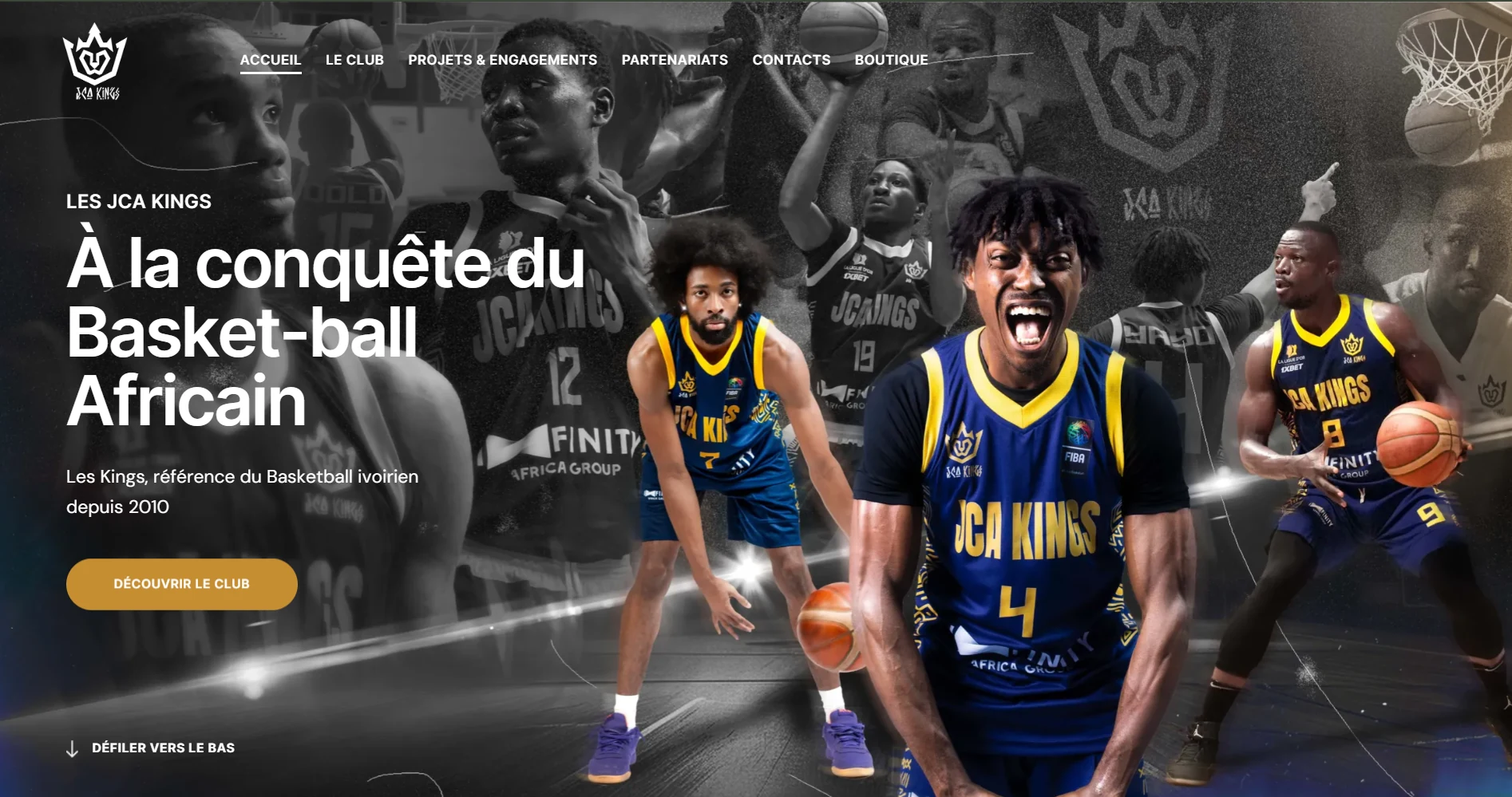 Site web JCA Kings — réalisation de Cédric N’DOUA