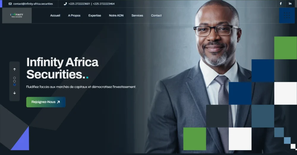 Site web Infinity Africa Securities — réalisation de Cédric N’DOUA